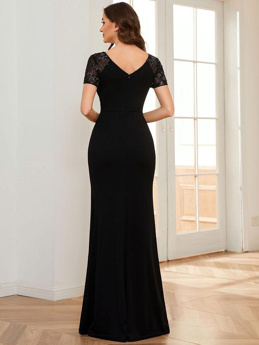 ever GILDED|Short Sequin Sleeve Front Slit Mother of the Bride Dress