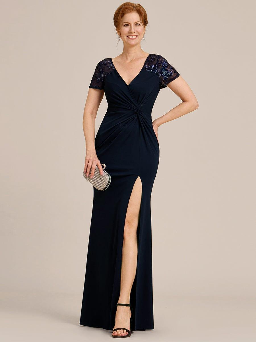 ever GILDED|Short Sequin Sleeve Front Slit Mother of the Bride Dress