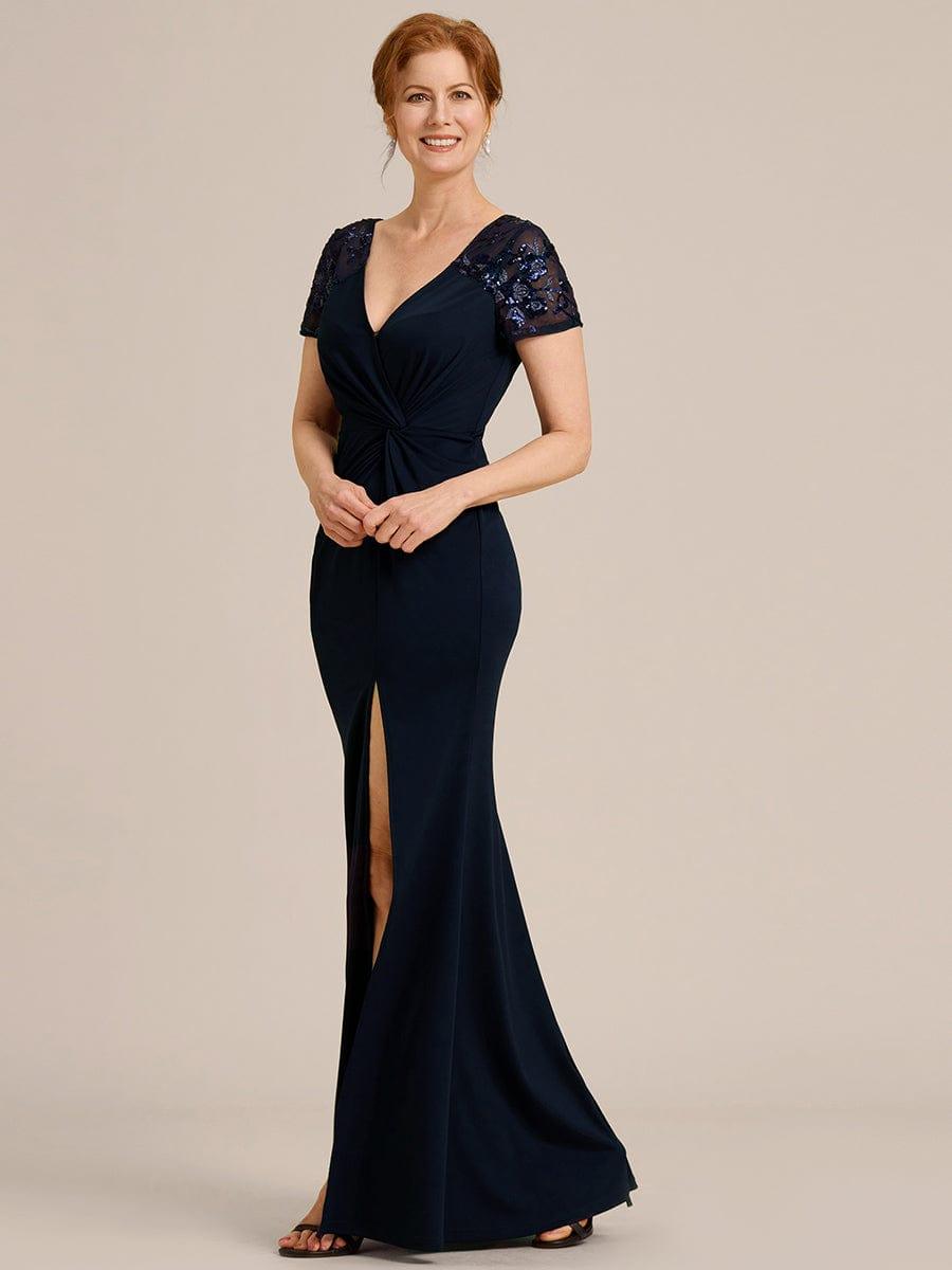 ever GILDED|Short Sequin Sleeve Front Slit Mother of the Bride Dress