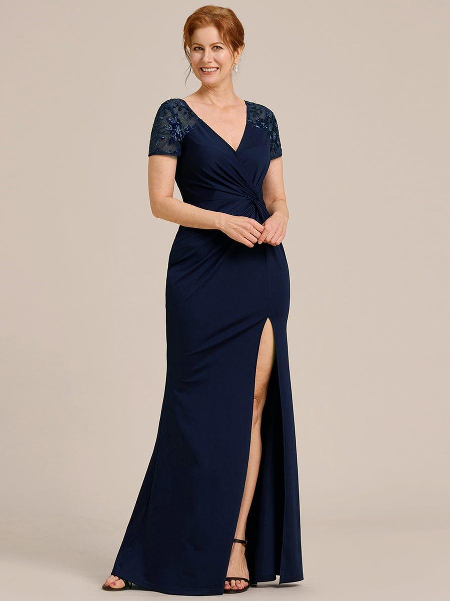 ever GILDED|Short Sequin Sleeve Front Slit Mother of the Bride Dress