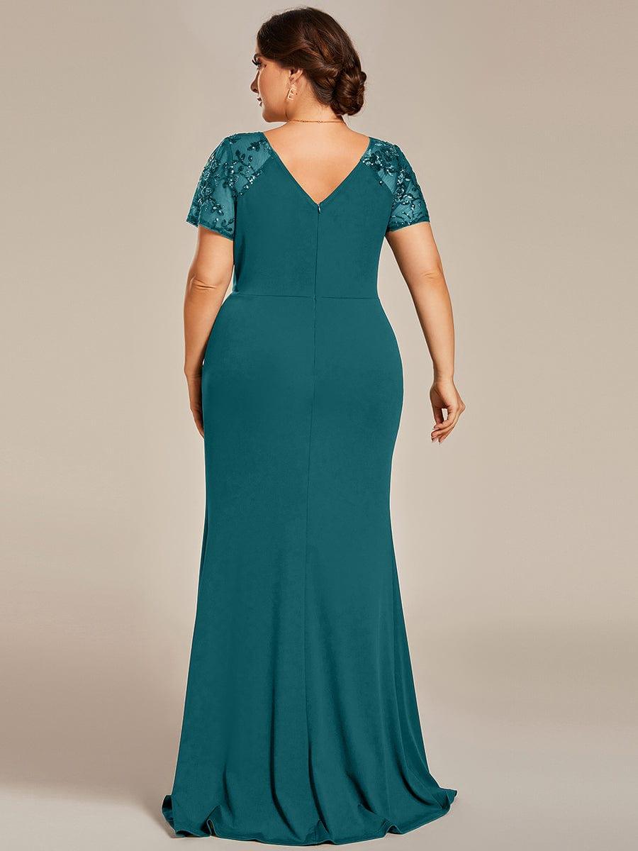 ever GILDED|Short Sequin Sleeve Front Slit Mother of the Bride Dress