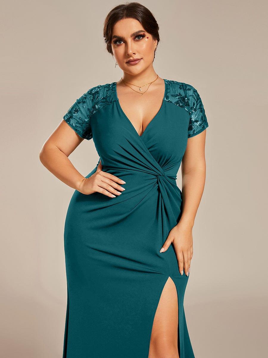 ever GILDED|Short Sequin Sleeve Front Slit Mother of the Bride Dress