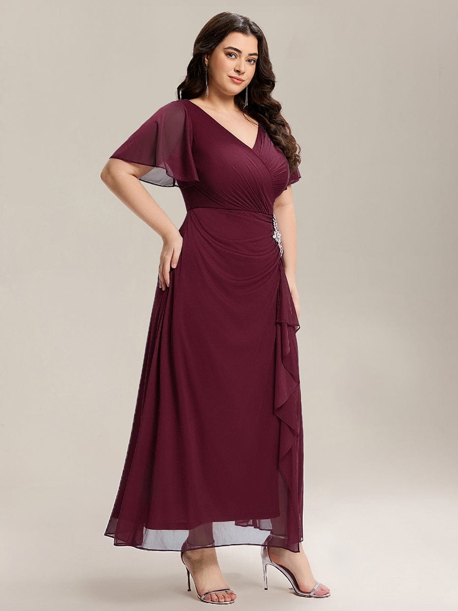 ever MARIEL|Rhinestone Embellished Chiffon Ruffle Sleeve Mother of the Bride Dress