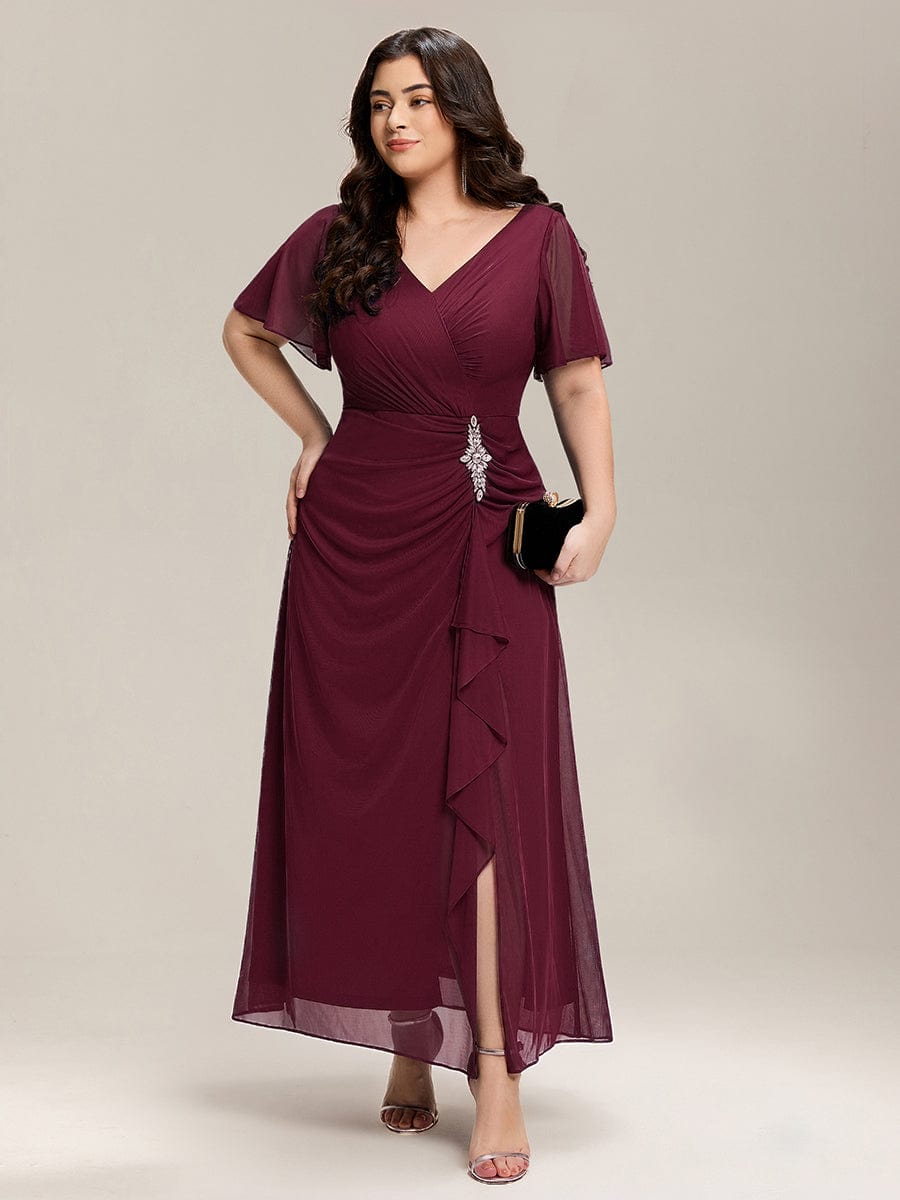 ever MARIEL|Rhinestone Embellished Chiffon Ruffle Sleeve Mother of the Bride Dress