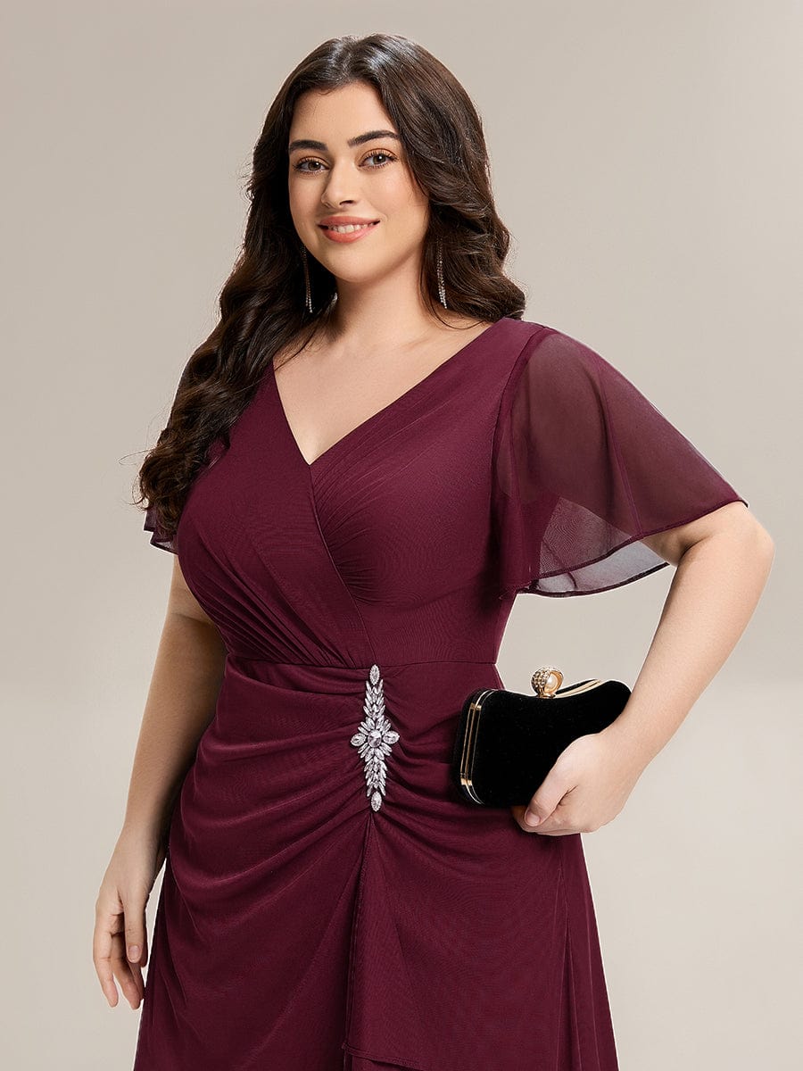ever MARIEL|Rhinestone Embellished Chiffon Ruffle Sleeve Mother of the Bride Dress