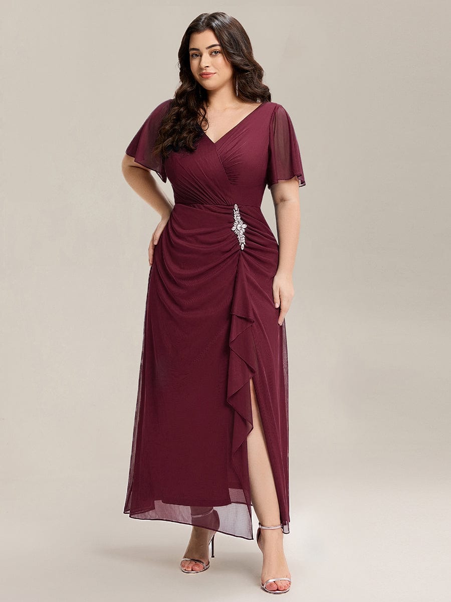 ever MARIEL|Rhinestone Embellished Chiffon Ruffle Sleeve Mother of the Bride Dress