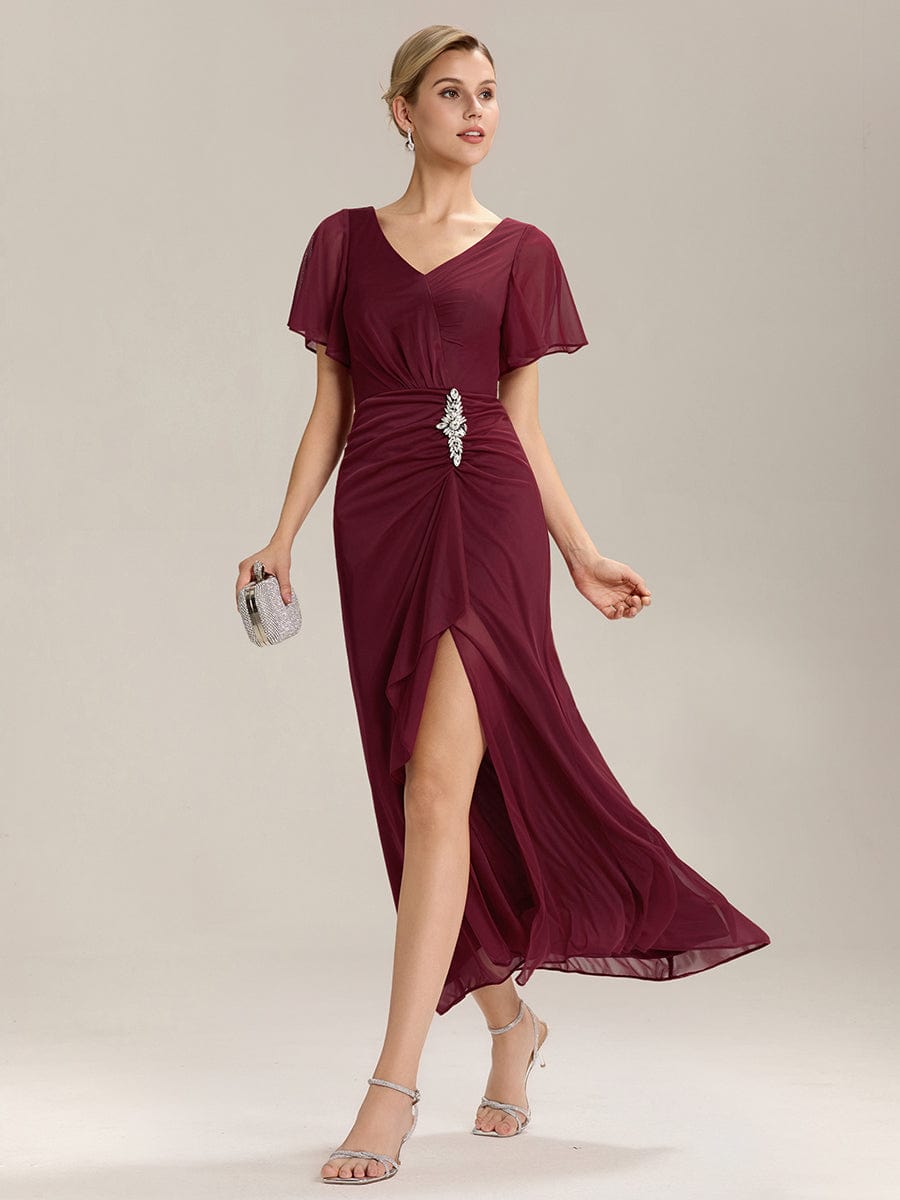 ever MARIEL|Rhinestone Embellished Chiffon Ruffle Sleeve Mother of the Bride Dress