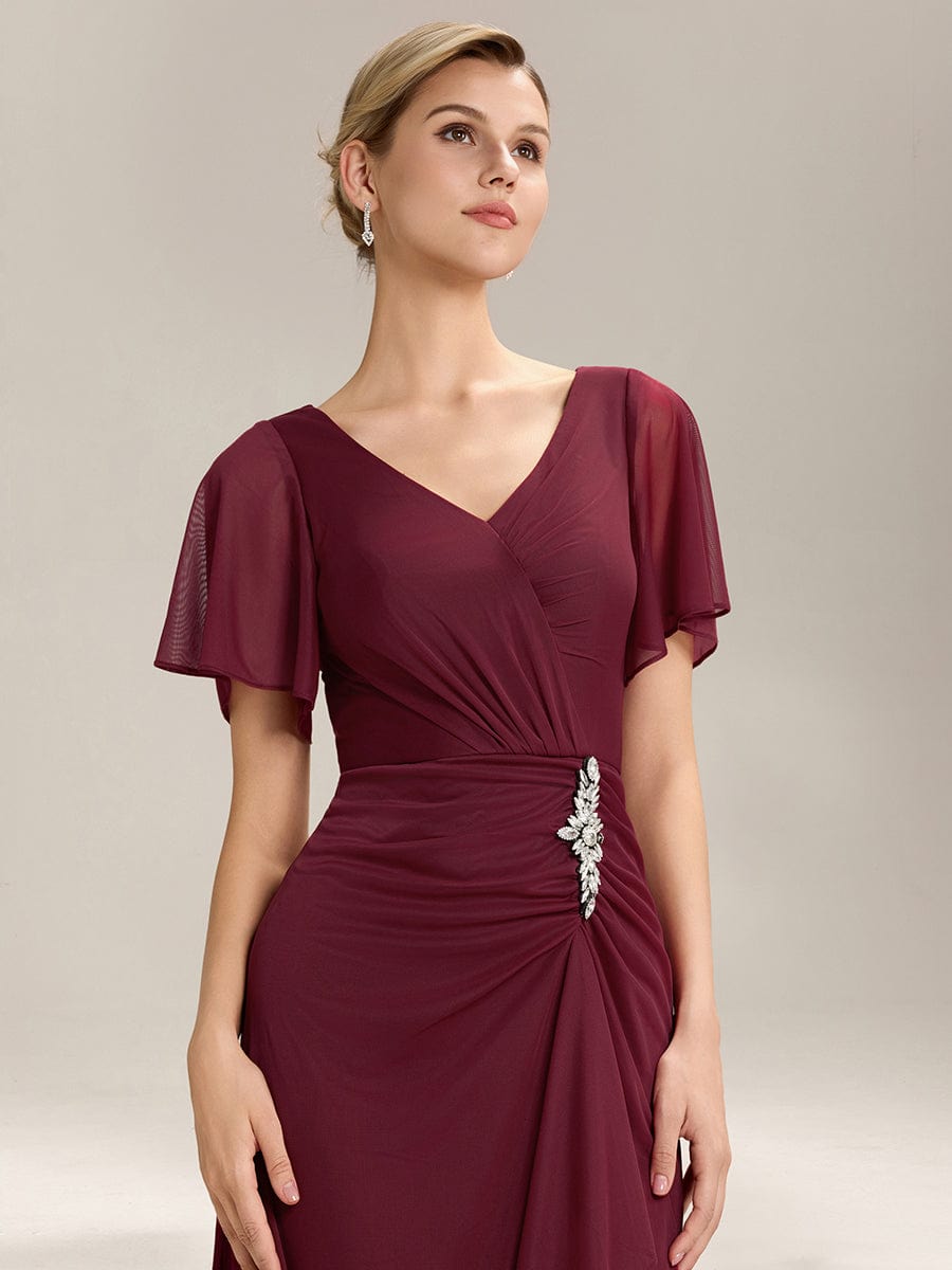 ever MARIEL|Rhinestone Embellished Chiffon Ruffle Sleeve Mother of the Bride Dress