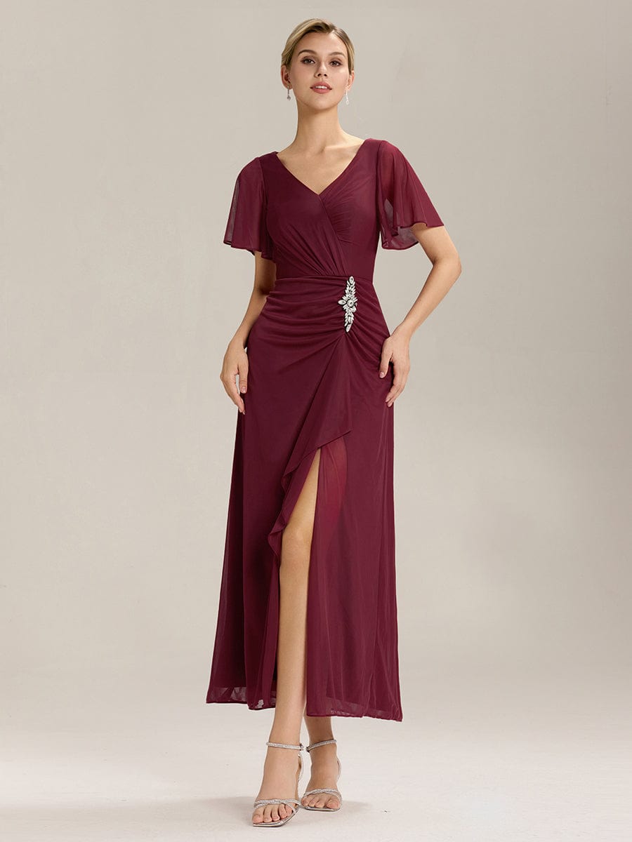 ever MARIEL|Rhinestone Embellished Chiffon Ruffle Sleeve Mother of the Bride Dress