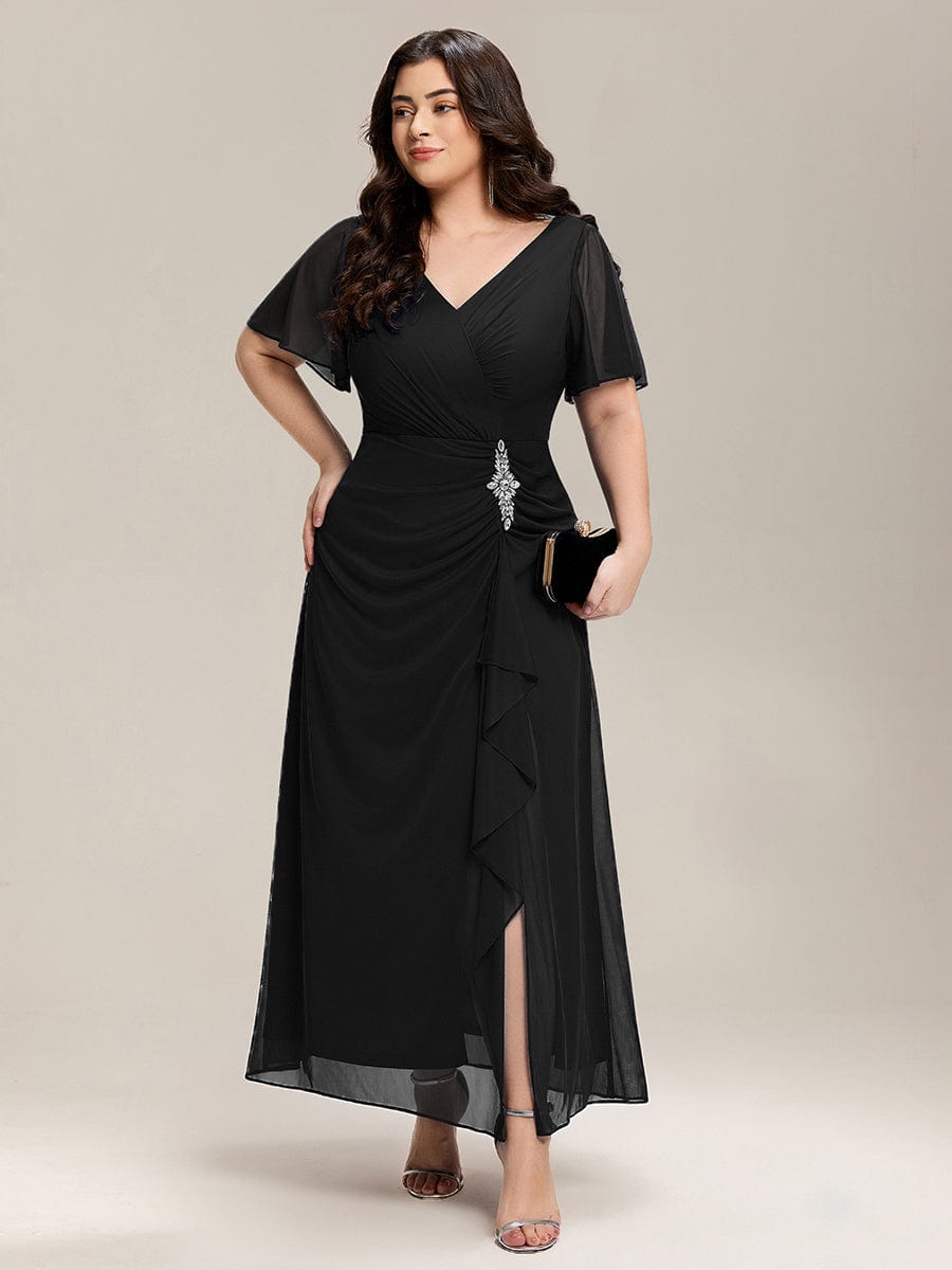 ever MARIEL|Rhinestone Embellished Chiffon Ruffle Sleeve Mother of the Bride Dress