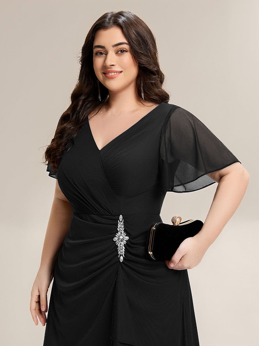 ever MARIEL|Rhinestone Embellished Chiffon Ruffle Sleeve Mother of the Bride Dress