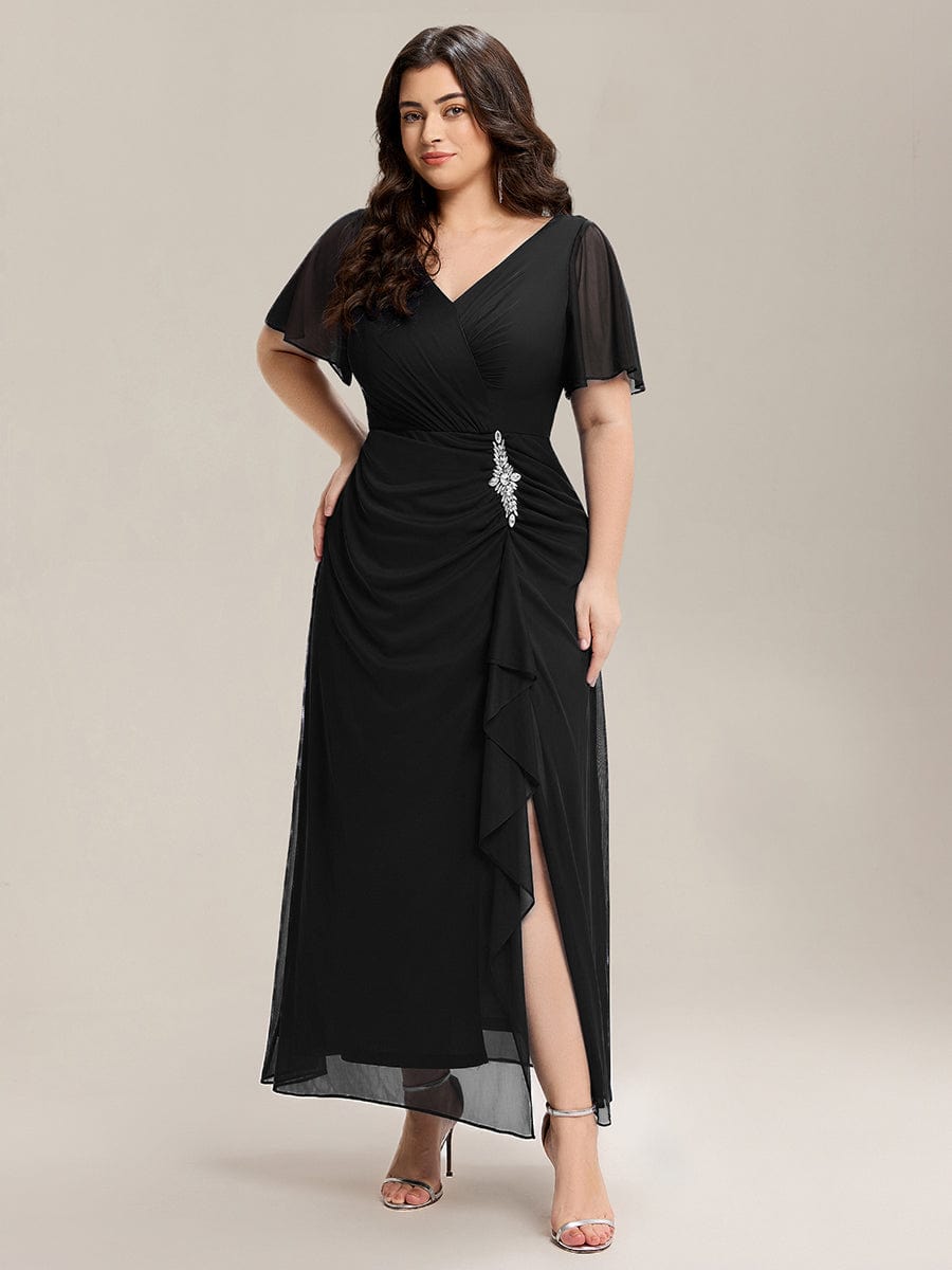 ever MARIEL|Rhinestone Embellished Chiffon Ruffle Sleeve Mother of the Bride Dress