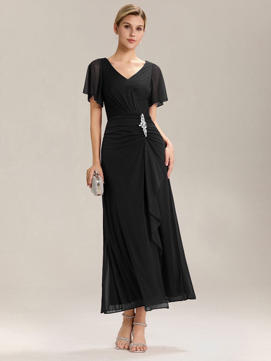 ever MARIEL|Rhinestone Embellished Chiffon Ruffle Sleeve Mother of the Bride Dress
