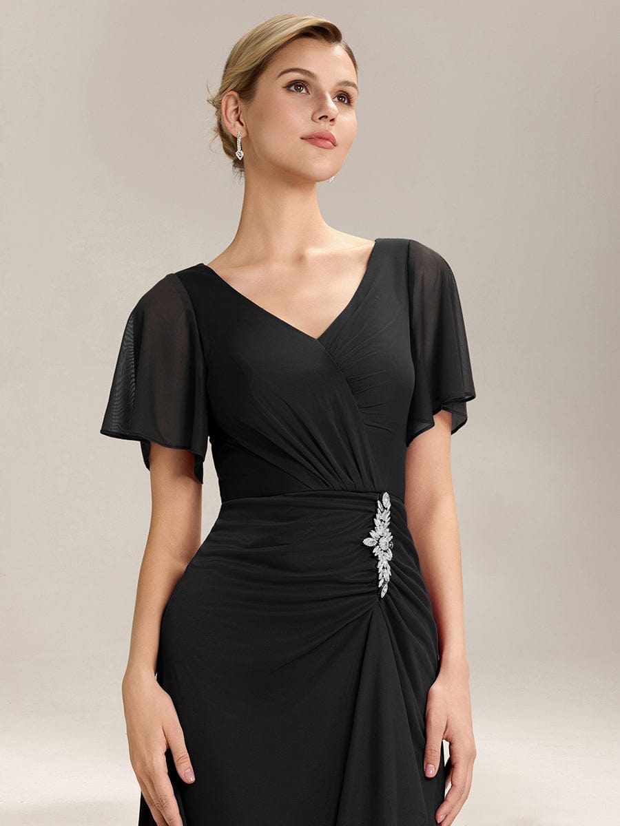 ever MARIEL|Rhinestone Embellished Chiffon Ruffle Sleeve Mother of the Bride Dress