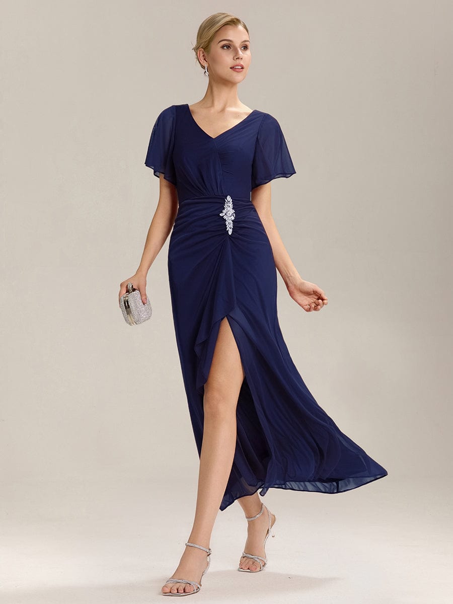 ever MARIEL|Rhinestone Embellished Chiffon Ruffle Sleeve Mother of the Bride Dress