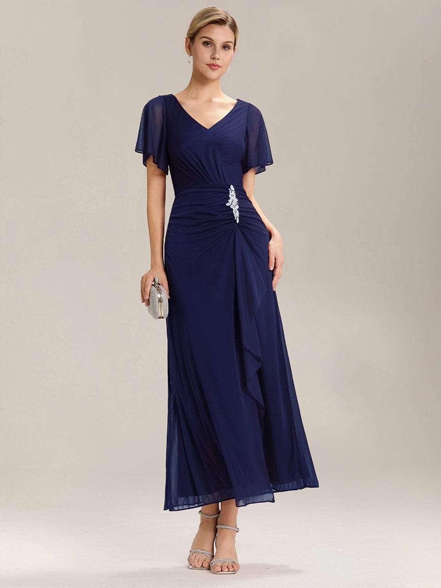 ever MARIEL|Rhinestone Embellished Chiffon Ruffle Sleeve Mother of the Bride Dress