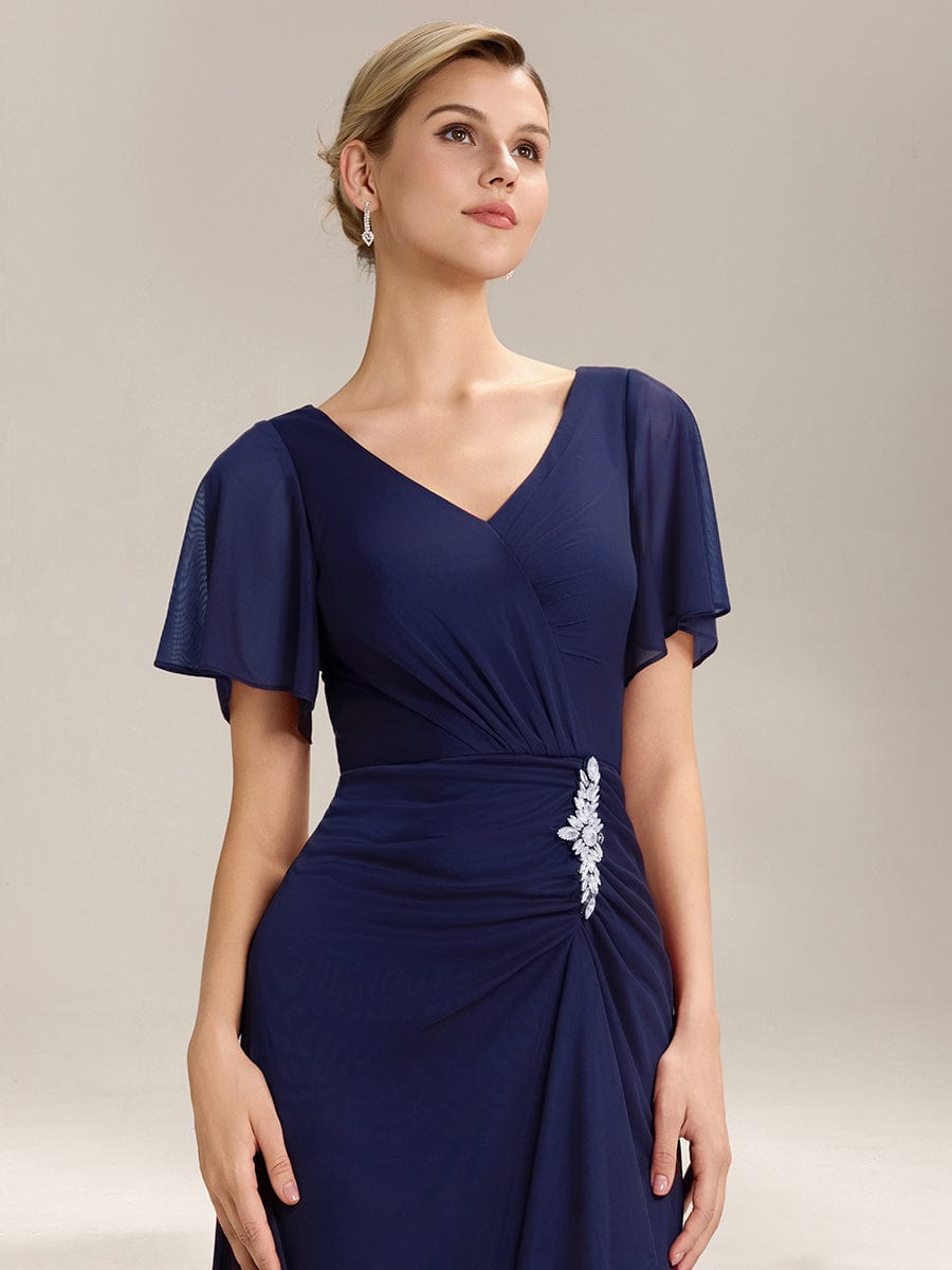 ever MARIEL|Rhinestone Embellished Chiffon Ruffle Sleeve Mother of the Bride Dress