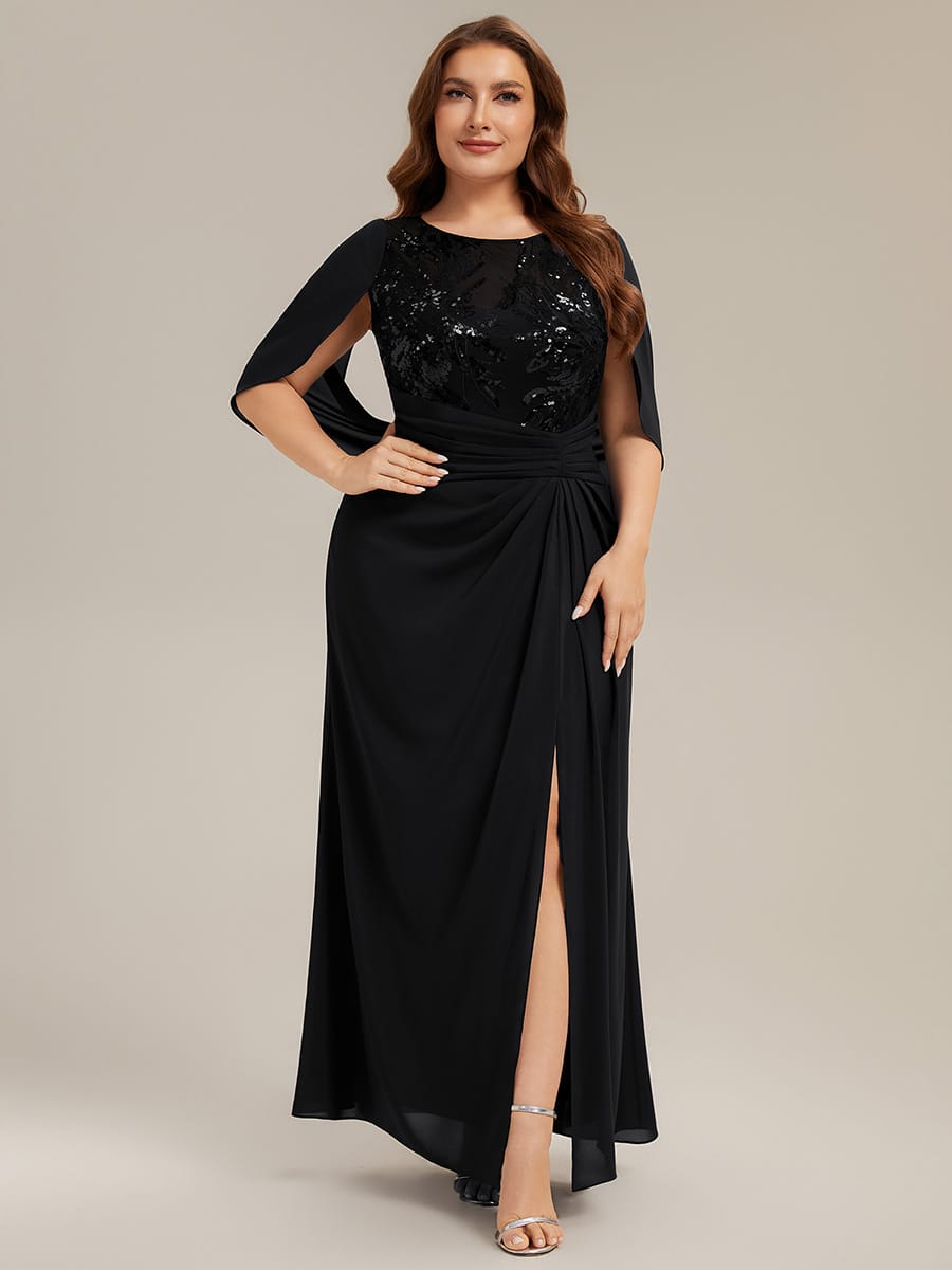 Sequin Bodice and Draped Cape Sleeves Dress