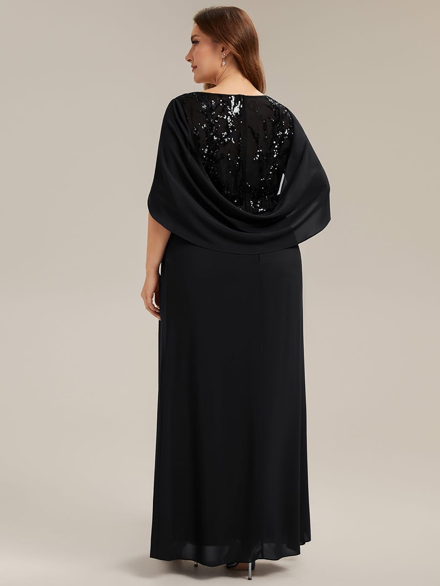 Sequin Bodice and Draped Cape Sleeves Dress