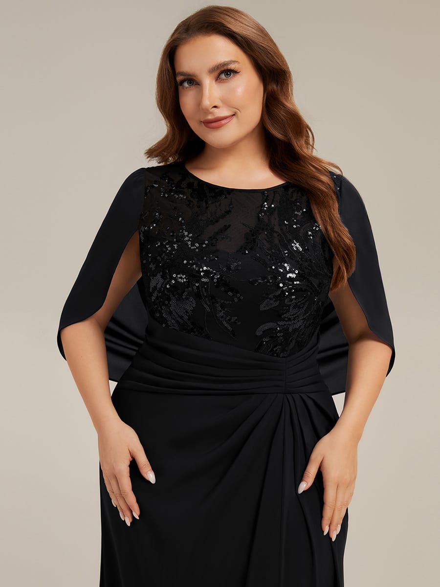 Sequin Bodice and Draped Cape Sleeves Dress
