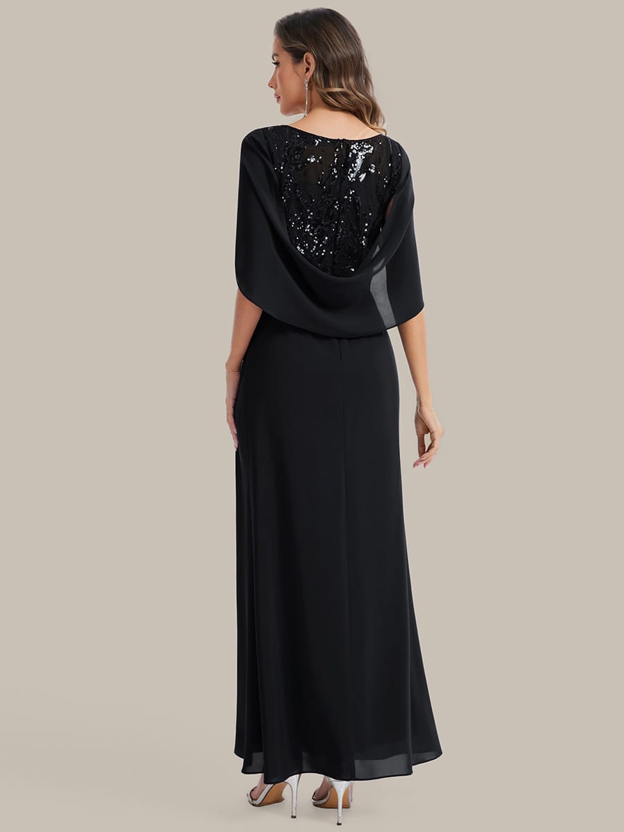 Sequin Bodice and Draped Cape Sleeves Dress