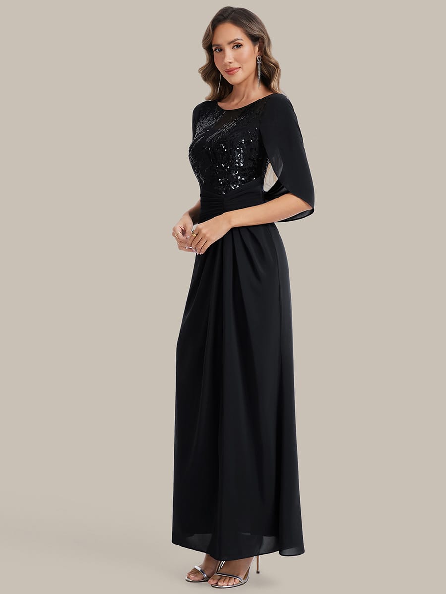 Sequin Bodice and Draped Cape Sleeves Dress