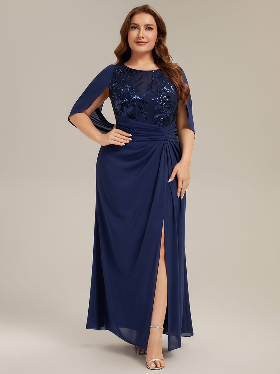 Sequin Bodice and Draped Cape Sleeves Dress
