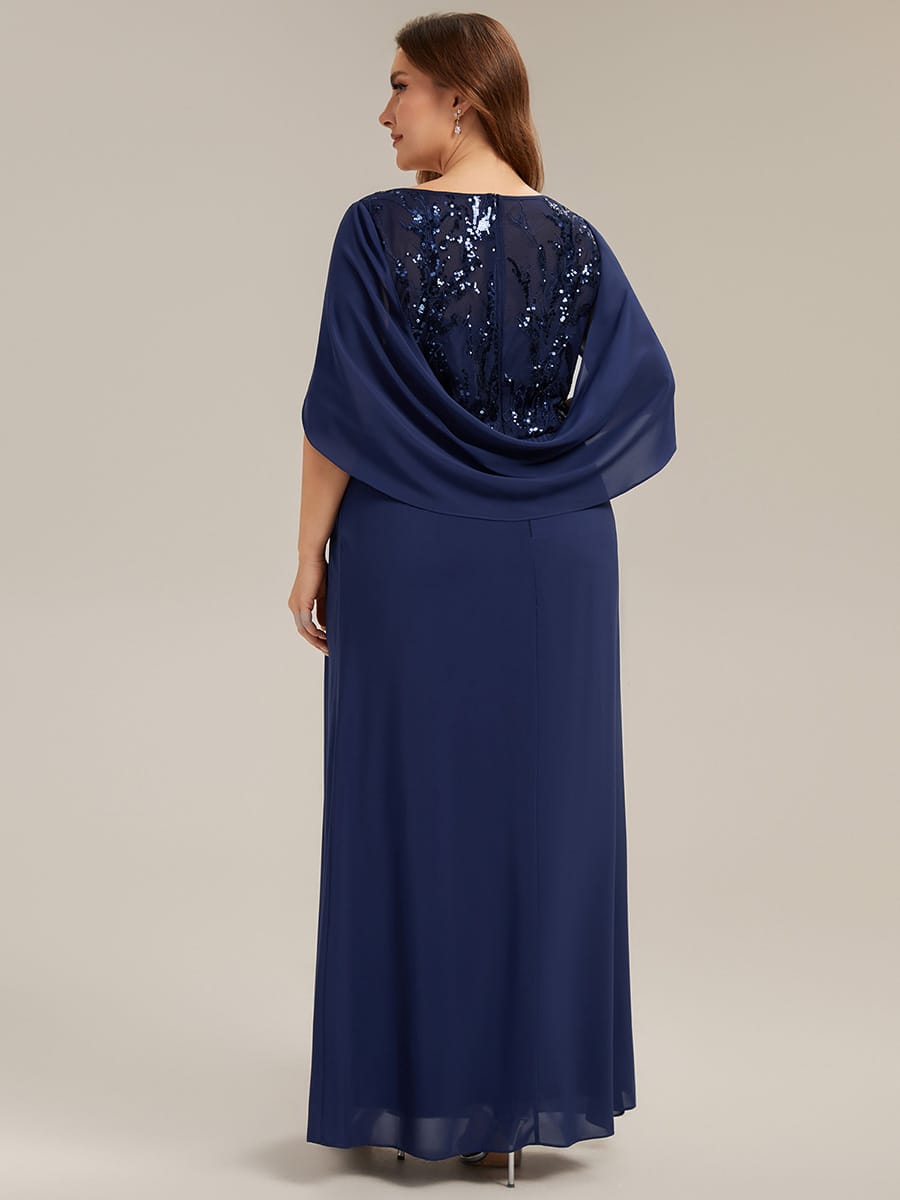 Sequin Bodice and Draped Cape Sleeves Dress
