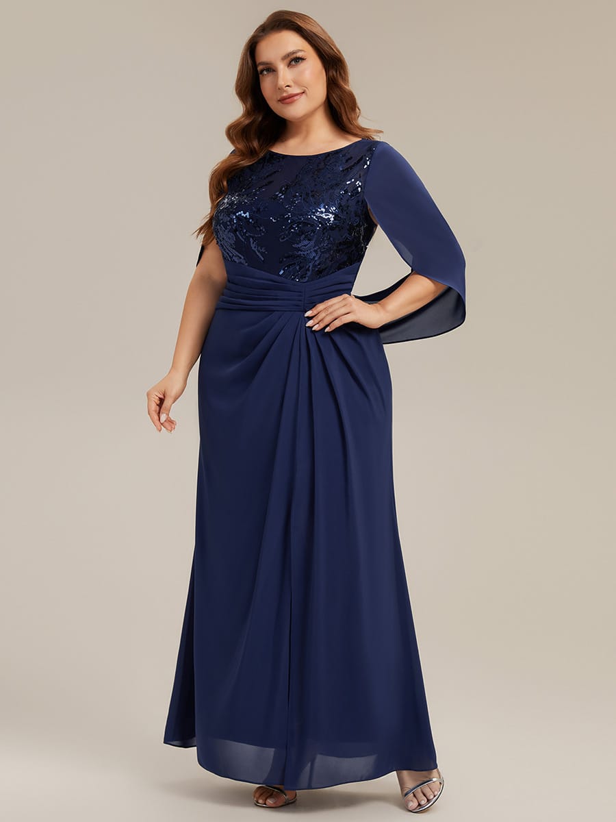 Sequin Bodice and Draped Cape Sleeves Dress