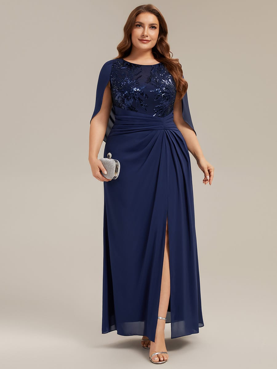Sequin Bodice and Draped Cape Sleeves Dress