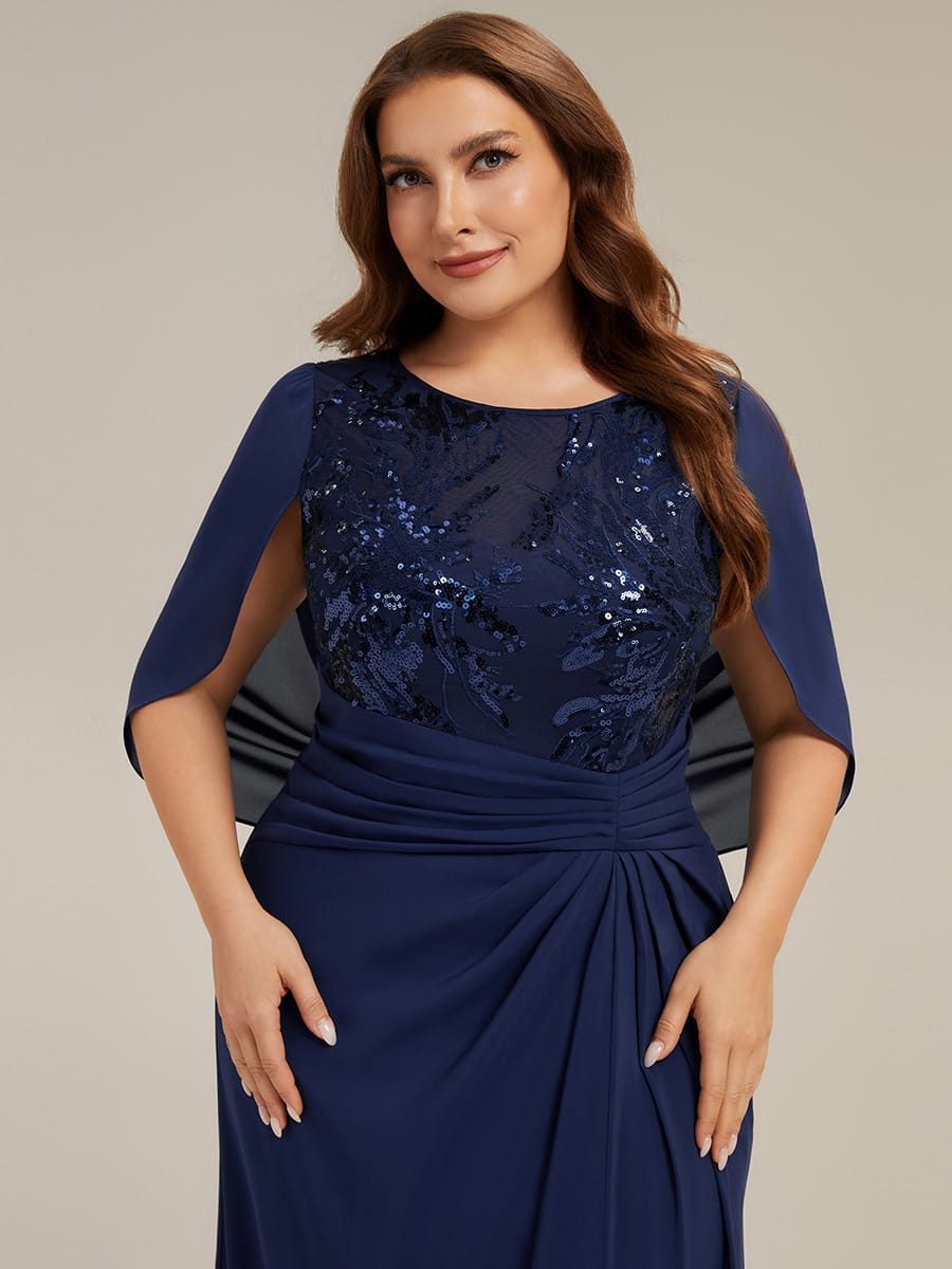 Sequin Bodice and Draped Cape Sleeves Dress