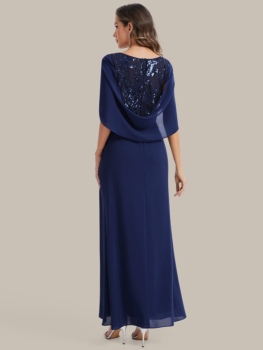 Sequin Bodice and Draped Cape Sleeves Dress