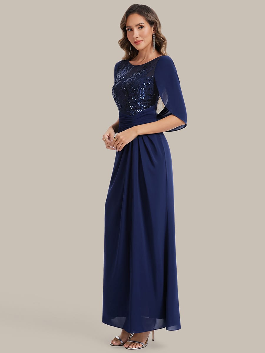 Sequin Bodice and Draped Cape Sleeves Dress