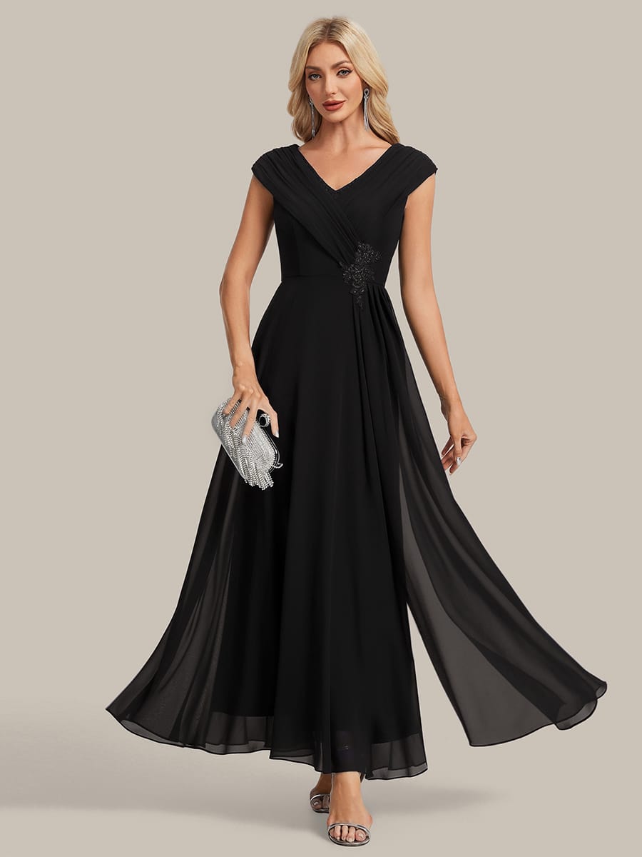 Floral Applique Chiffon A Line Maxi Dress
