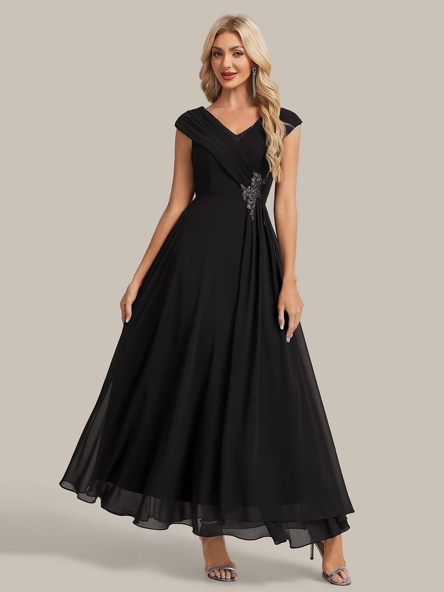 Floral Applique Chiffon A Line Maxi Dress
