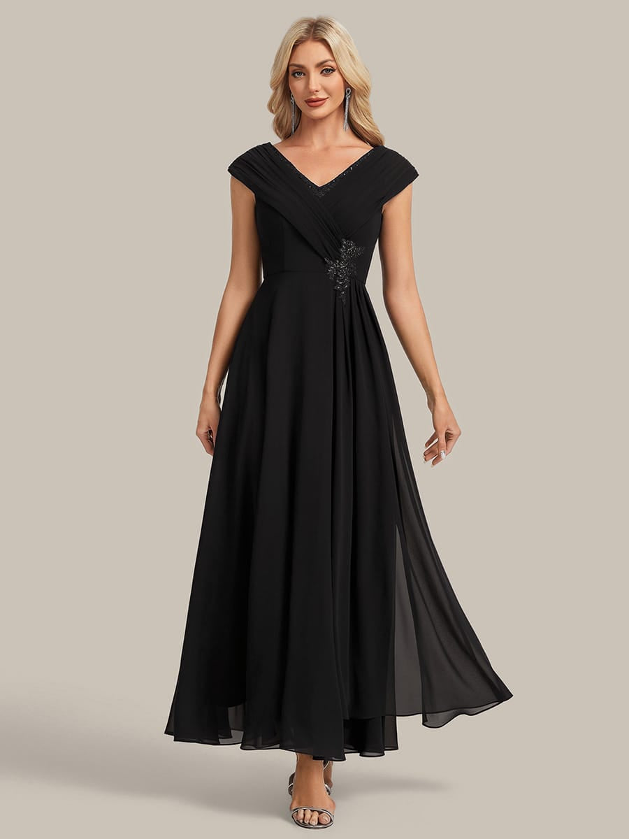 Floral Applique Chiffon A Line Maxi Dress