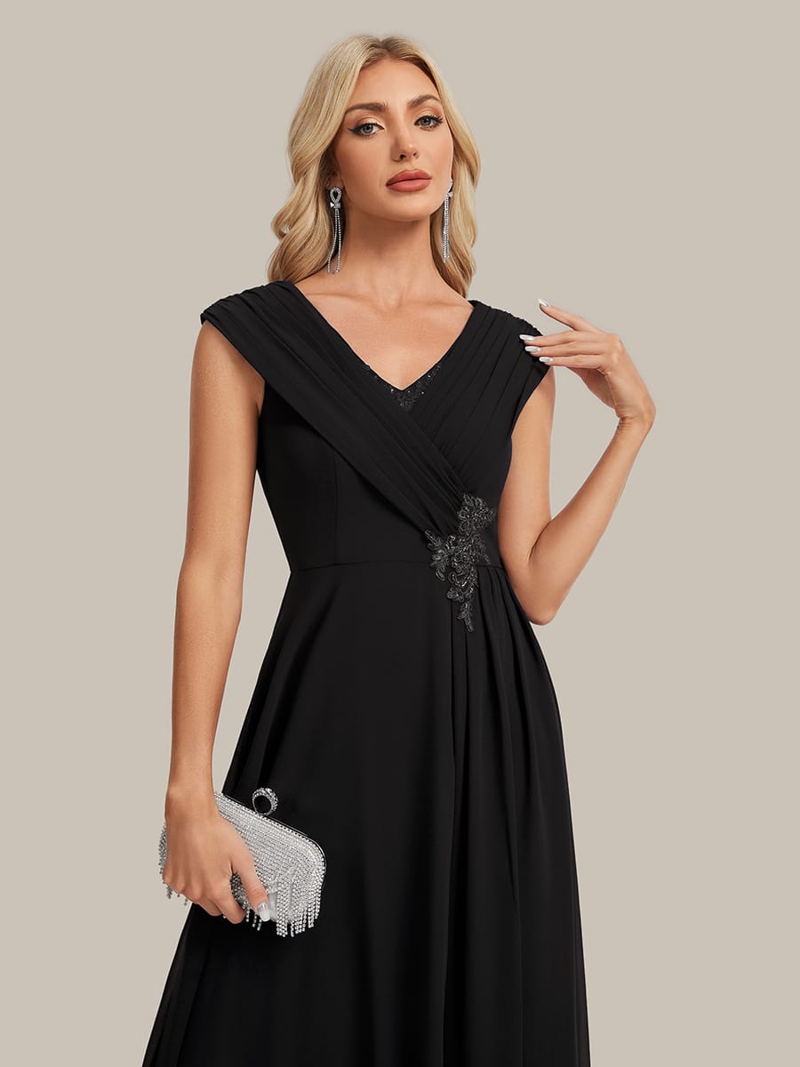 Floral Applique Chiffon A Line Maxi Dress