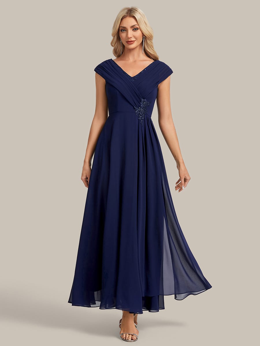 Floral Applique Chiffon A Line Maxi Dress