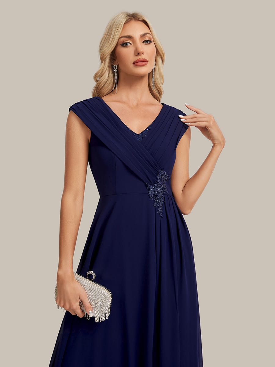 Floral Applique Chiffon A Line Maxi Dress