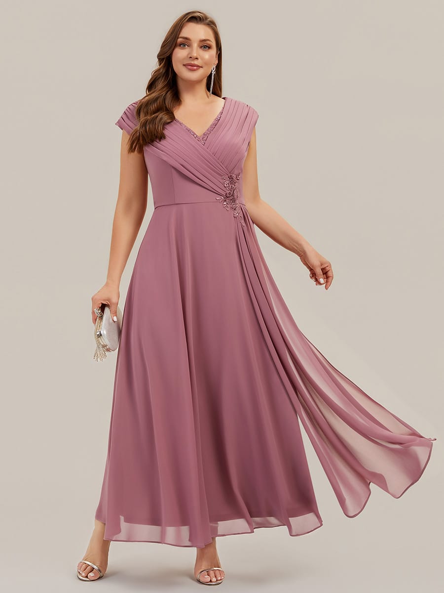 Floral Applique Chiffon A Line Maxi Dress