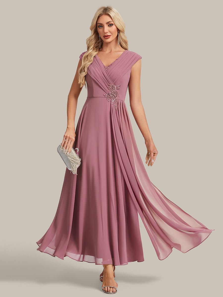 Floral Applique Chiffon A Line Maxi Dress