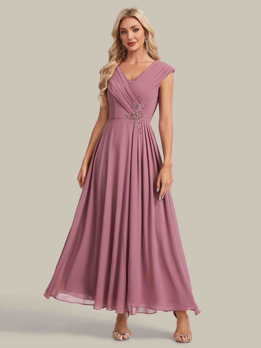 Floral Applique Chiffon A Line Maxi Dress