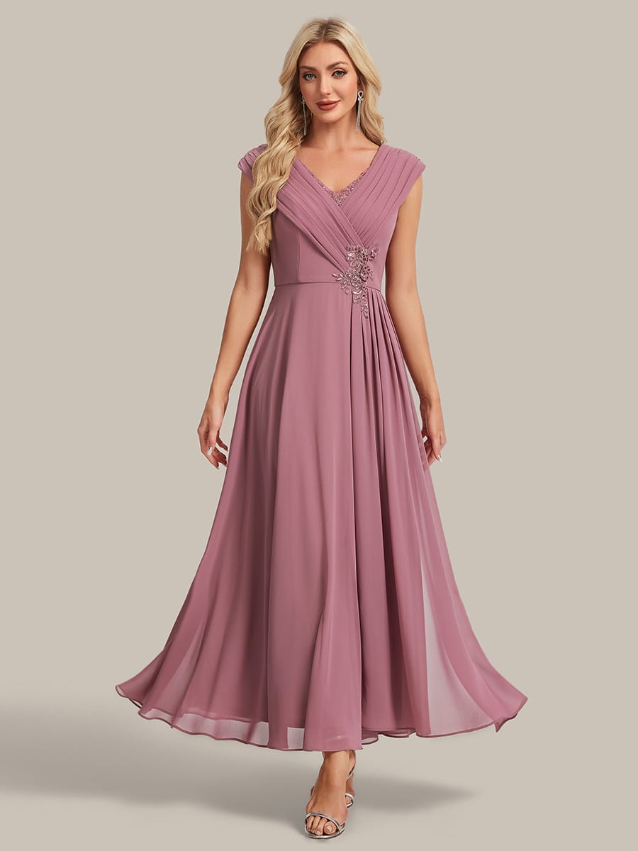 Floral Applique Chiffon A Line Maxi Dress