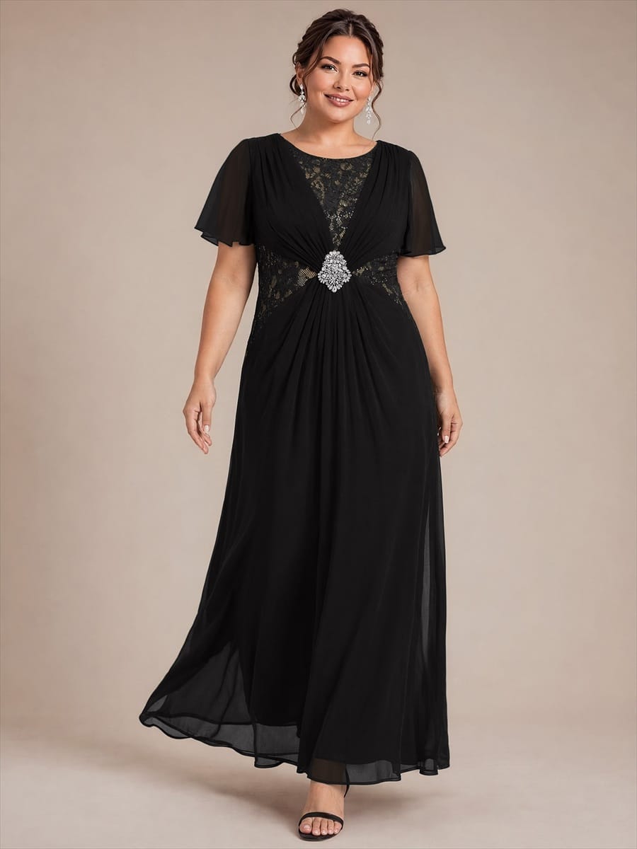 Ruffle Sleeve Chiffon A-Line Mother of the Bride Dress