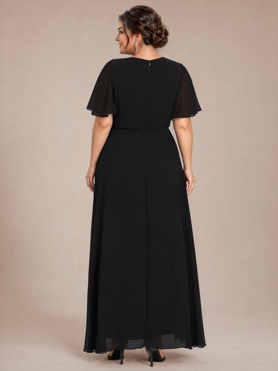 Ruffle Sleeve Chiffon A-Line Mother of the Bride Dress