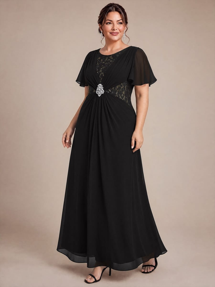 Ruffle Sleeve Chiffon A-Line Mother of the Bride Dress