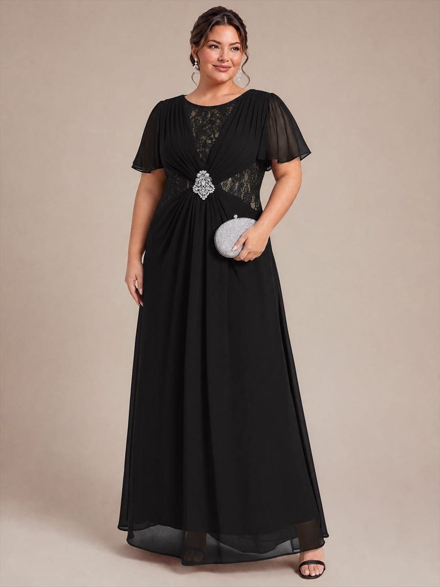 Ruffle Sleeve Chiffon A-Line Mother of the Bride Dress