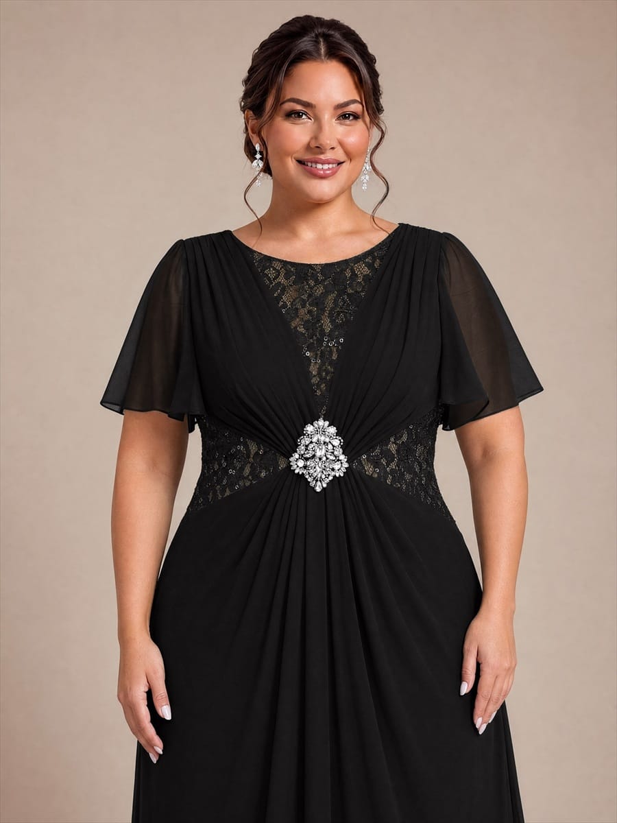 Ruffle Sleeve Chiffon A-Line Mother of the Bride Dress