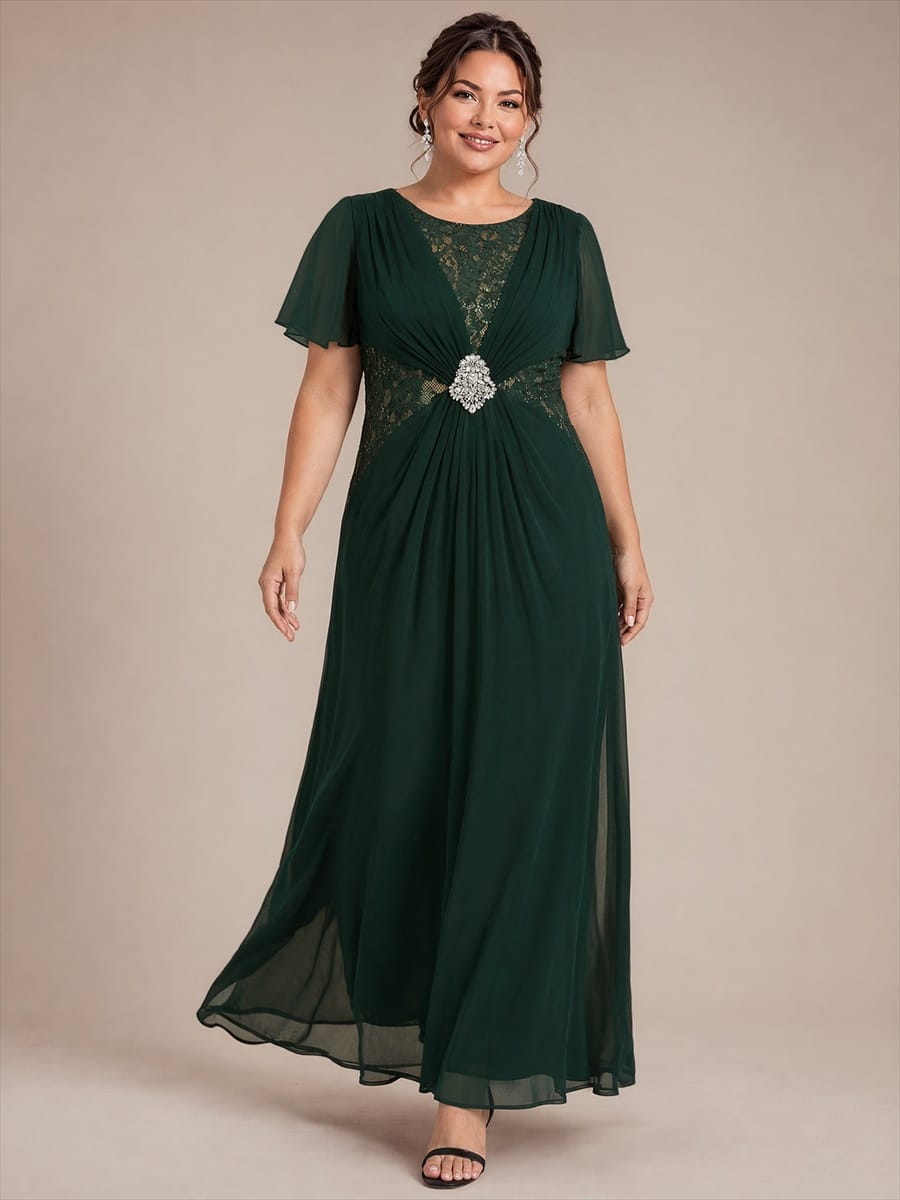 Ruffle Sleeve Chiffon A-Line Mother of the Bride Dress