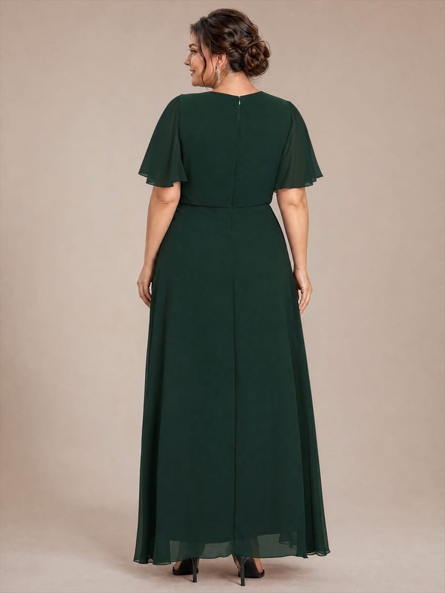 Ruffle Sleeve Chiffon A-Line Mother of the Bride Dress